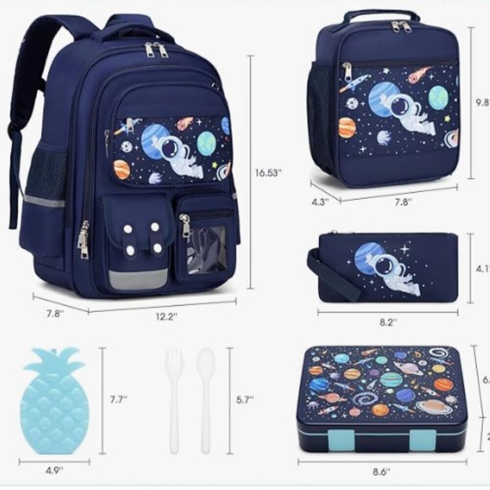 NEW ASTRONAUT BACKPACK BENTO LUNCH BOX SET 6 PCS BOOKBAG - Picture 5 of 16